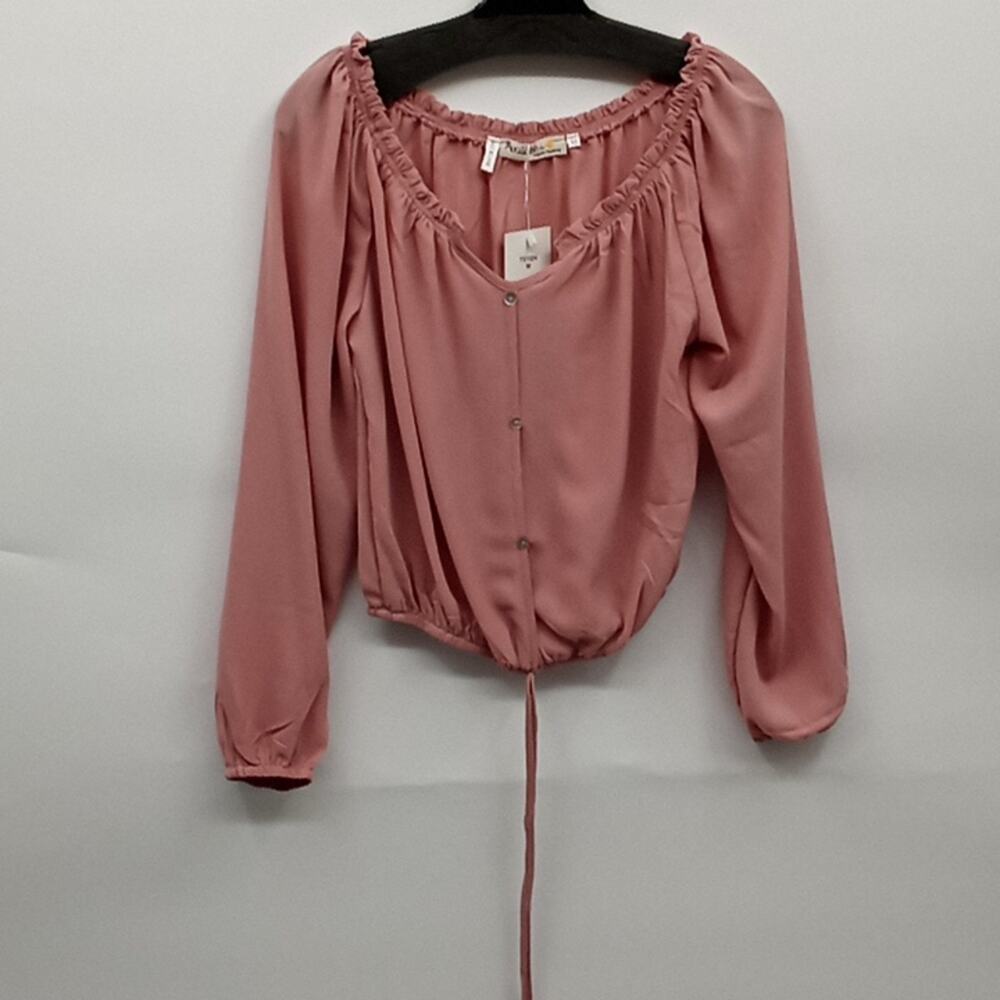 Available by Angela Fashion Women's New Pink Long Sleeve Crop Top Size Medium